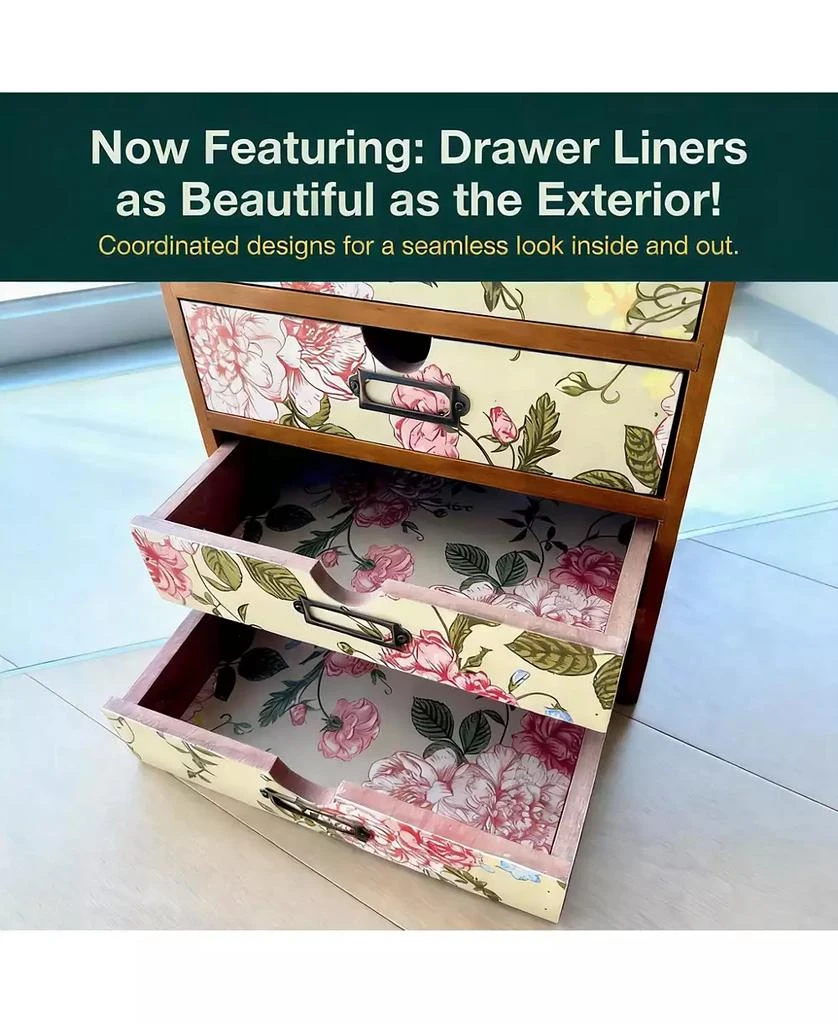 YIGII Vintage 4-Drawer Organizer: Solid Wood, Newspaper Design, Label Holders 3