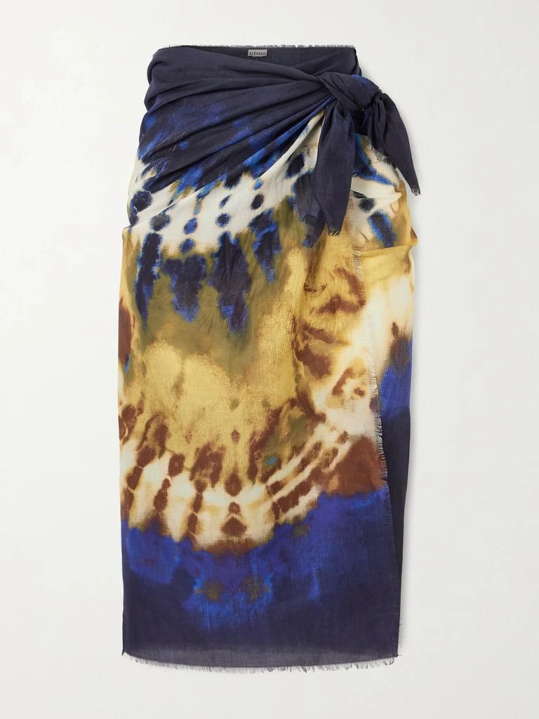 ALÉMAIS Martine Frayed Tie-dyed Organic Cotton Pareo - Navy