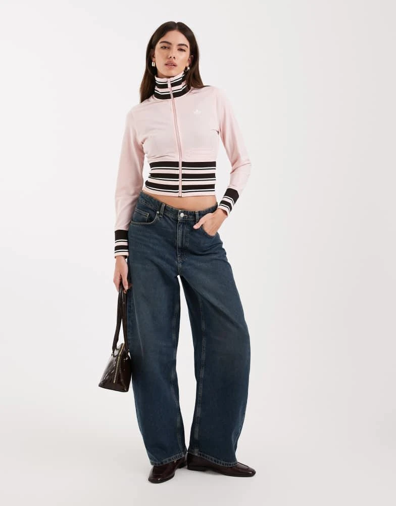 Adidas adidas Originals vintage inspired track top with stripe rib in light pink 2