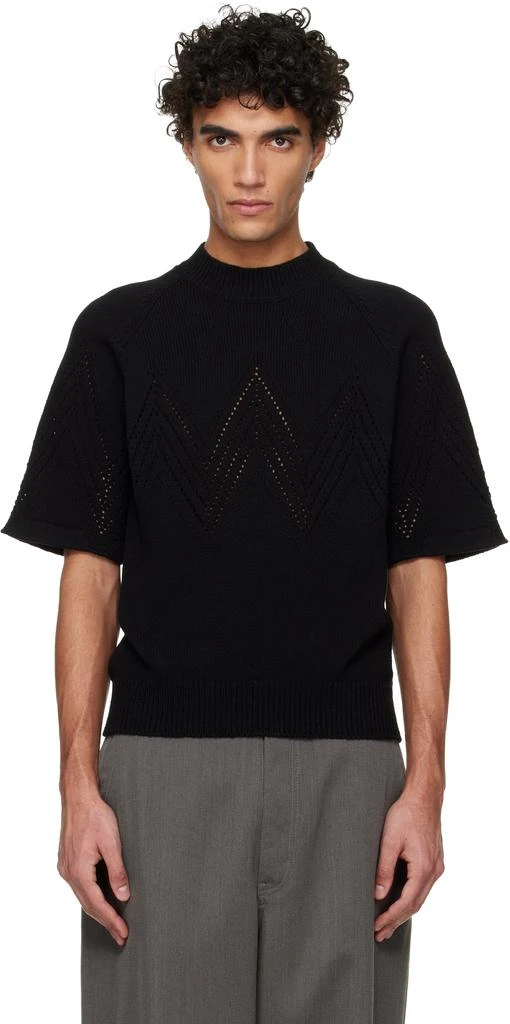 Jil Sander Black Pointelle Short Sleeve Sweater