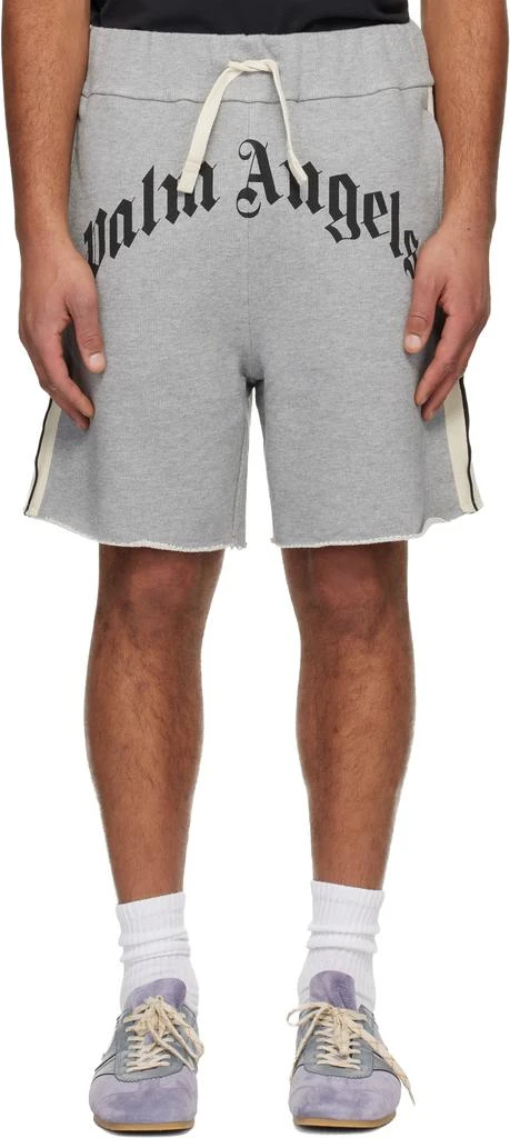 Palm Angels Gray Curved Logo Track Sweat Shorts 1