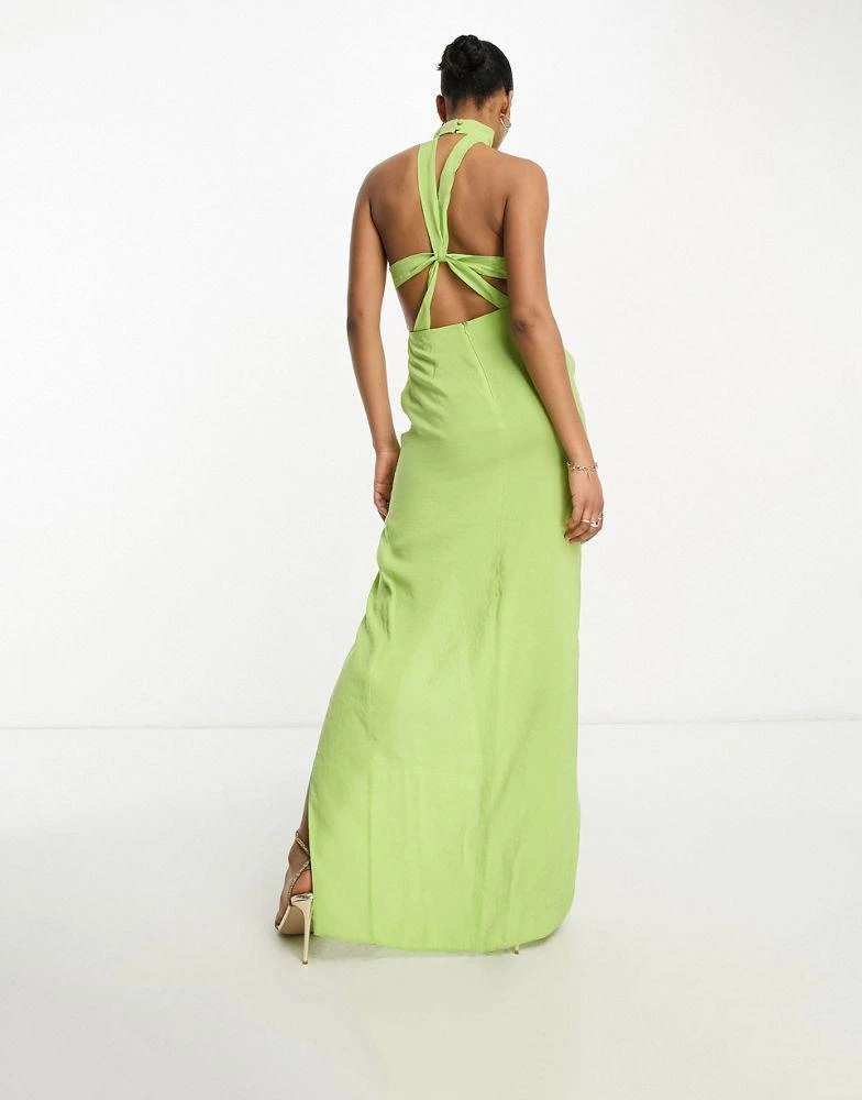 ASOS ASOS DESIGN Tall washed halter neck maxi dress with twist strap back detail in lime green 4