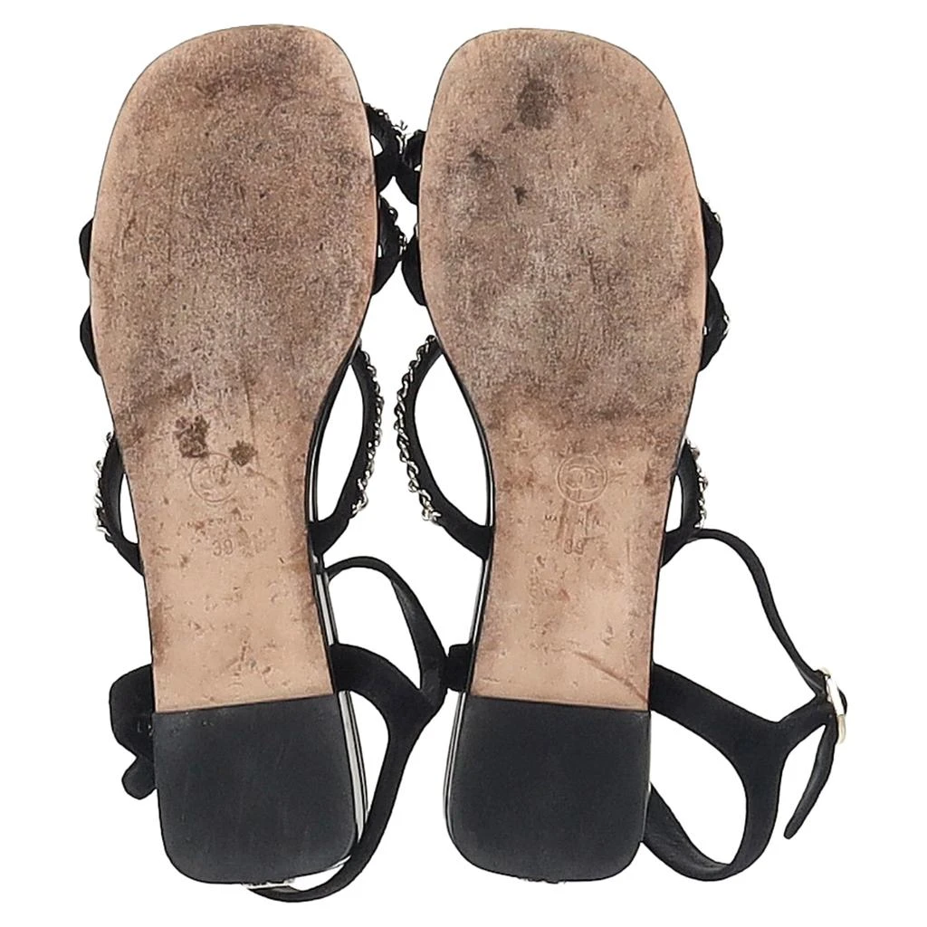 Chanel Interlocking CC Logo Chain Strap Flat Sandals in Black Suede 6