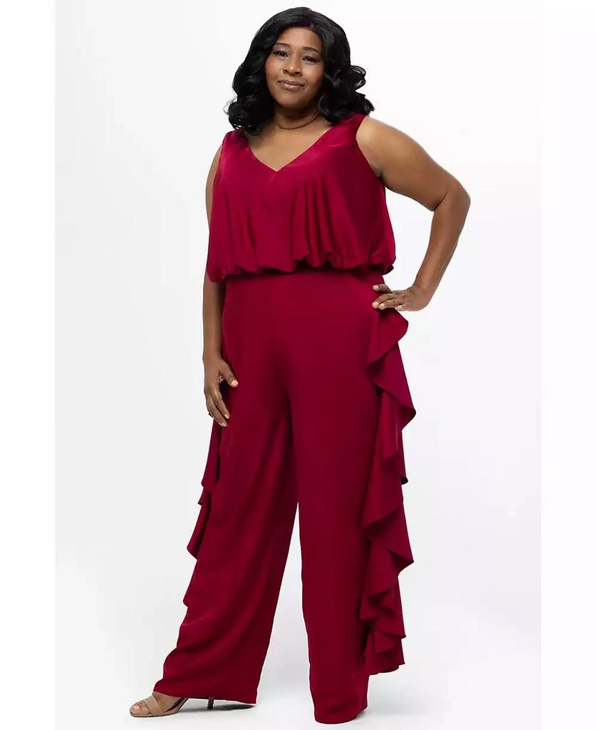 Celebrations by Sydney's Closet Women's V-Neck Stretch Satin Jumpsuit with Ruffles 2