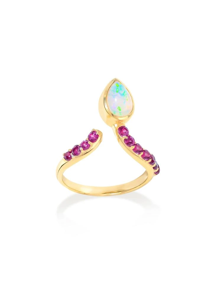 Tiramisu 14K Gold Plated Over 925 Sterling Silver Opal and Pink Sapphire Open Band Ring