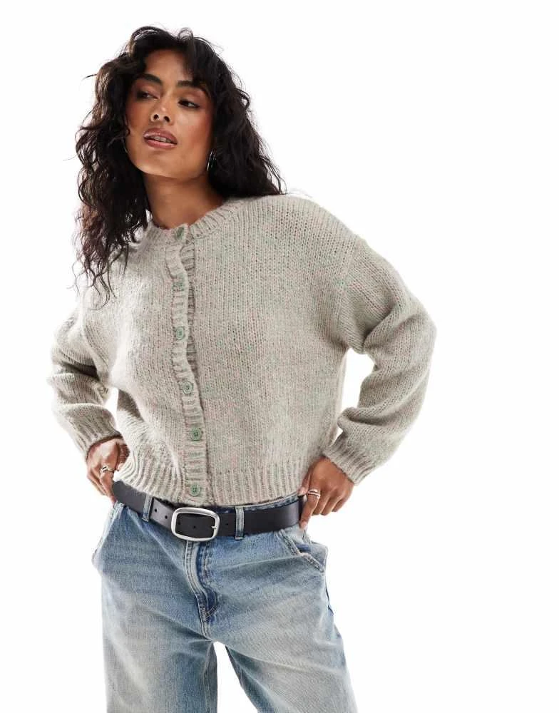 Stradivarius Stradivarius multicoloured chunky cardigan in pink & green 1