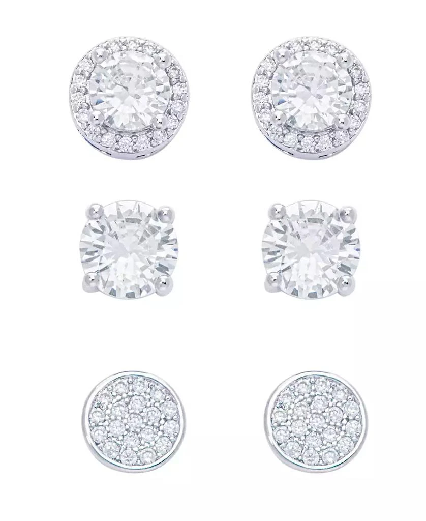 Macy
s Women
s Fine Silver Plated Round, Halo, Cubic Zirconia Stud Earrings Set, 6 Pieces