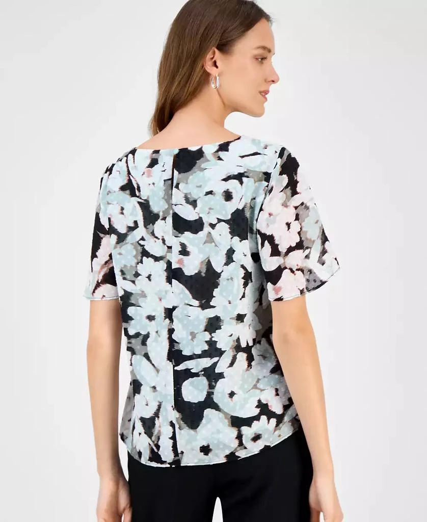 Kasper Women's Printed Swiss Dot Flutter-Sleeve Blouse 4
