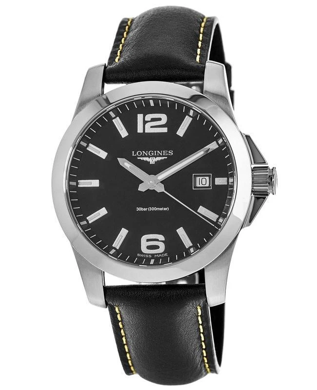 Longines Longines Conquest Quartz Black Dial Black Leather Men's Watch L3.759.4.58.3 1