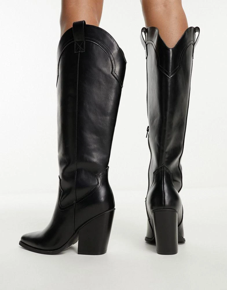 ASOS ASOS DESIGN Wide Fit Claudia western knee boots in black 4