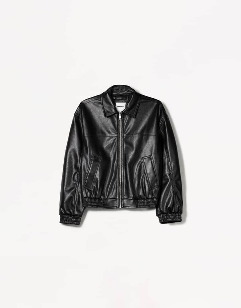 Bershka Bershka faux leather oversized jacket in black - Jackets