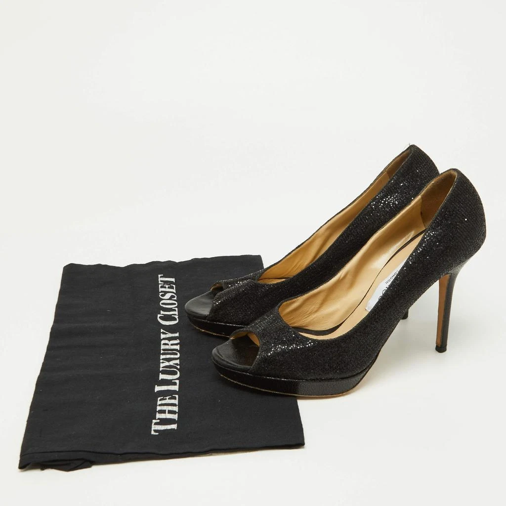 Jimmy Choo Jimmy Choo Black Glitter Fabric and Leather Luna Platform Pumps Size 39 9