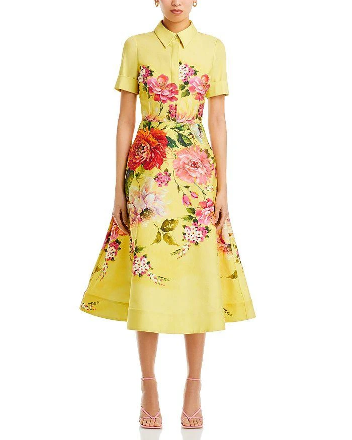 Teri Jon Bold Floral Print Shirt Midi Dress 8