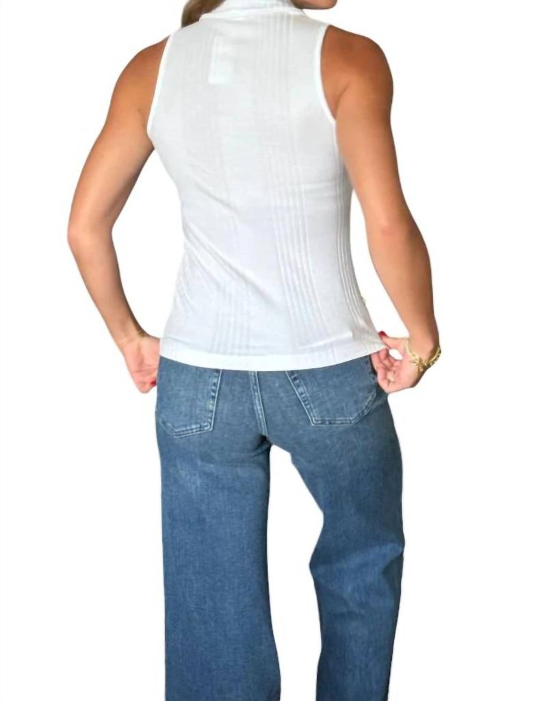 Red Haute Ribbed Polo Tank In White