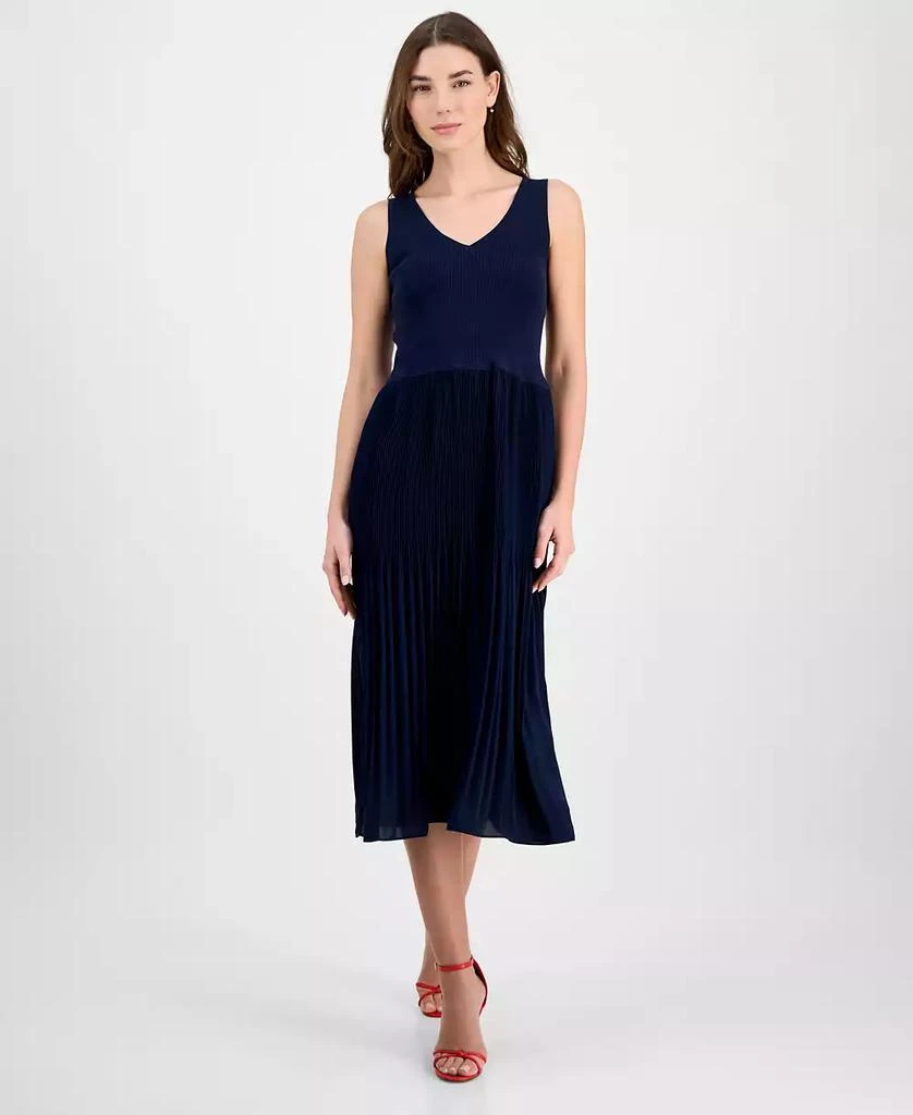 Tahari Women's Ribbed Pleated Sleeveless Fit & Flare Dress 1