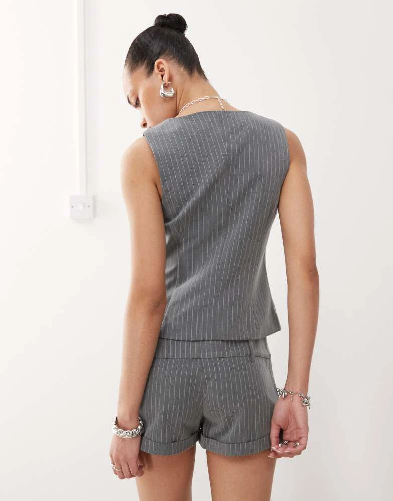 Motel Motel rivo tailored shorts co-ord in pinstripe grey 5