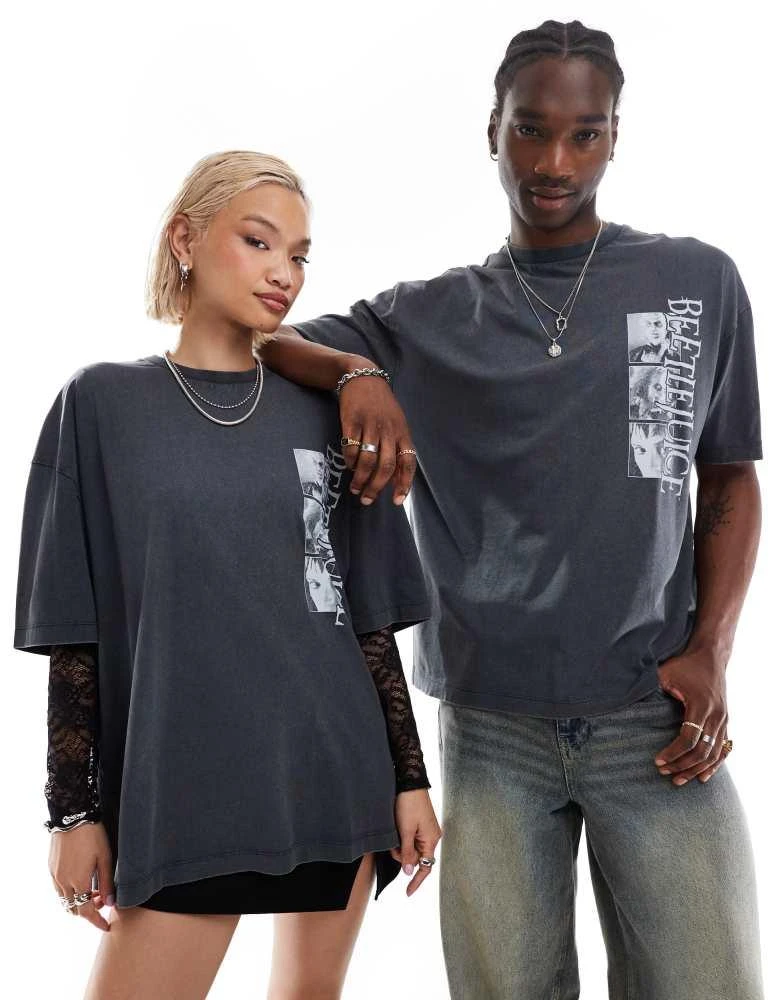 ASOS ASOS DESIGN Halloween unisex oversized t-shirt with Beetlejuice prints in washed black 4