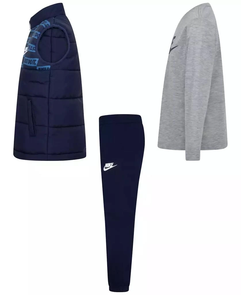 NIKE Little Boys Vest, Logo T-Shirt & Fleece Pants, 3 Piece Set 4