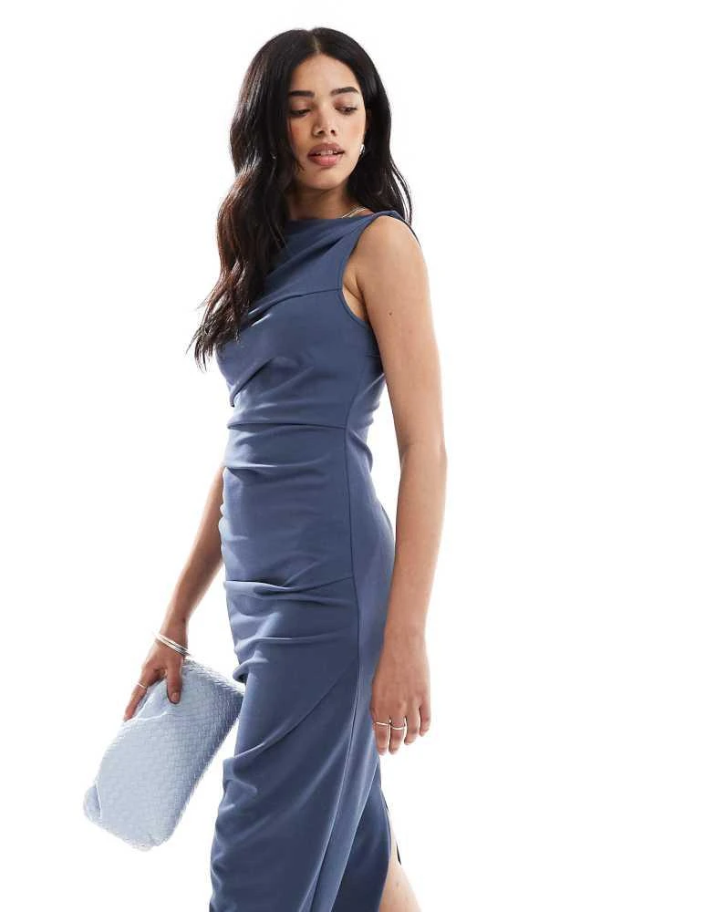 Shop ASOS DESIGN sleeveless high neck ruched midi dress in blue on Sale at  BeyondStyle  Get 20% Off ASOS DESIGN sleeveless high neck ruched midi dress  in blue with Limited-Time Flash