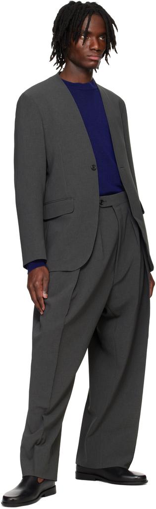 Gray Double Cloth No Collar Blazer – On Sale Now with Up to