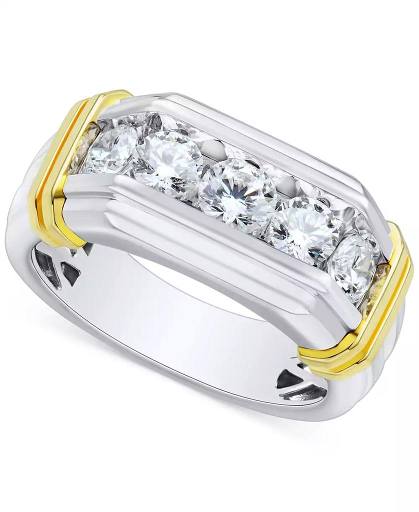 Grown With Love Men's Lab Grown Diamond Horizontal Five Stone Ring (1-1/2 ct. t.w.) in 10k Two-Tone Gold