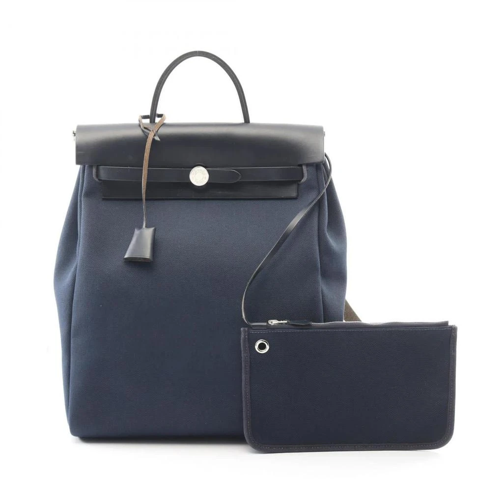 Hermes blue Marine Navy Toile Officier Canvas Leather Backpack Handbag Pouch (Pre-Owned)