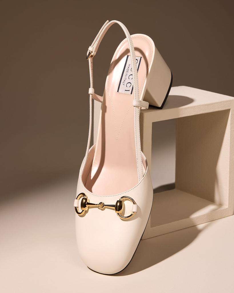 Gucci Lady Leather Horsebit Slingback Pumps