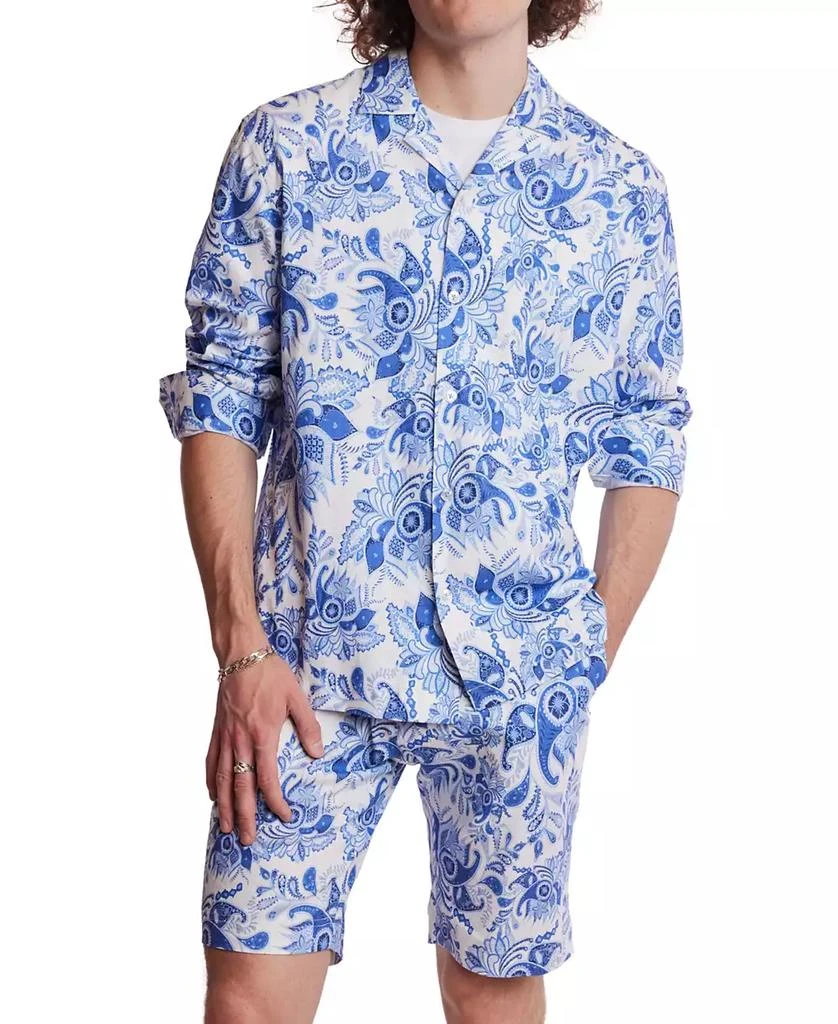 Paisley & Gray Men's Slim Fit Long Sleeve Printed Button Front Camp Shirt 1