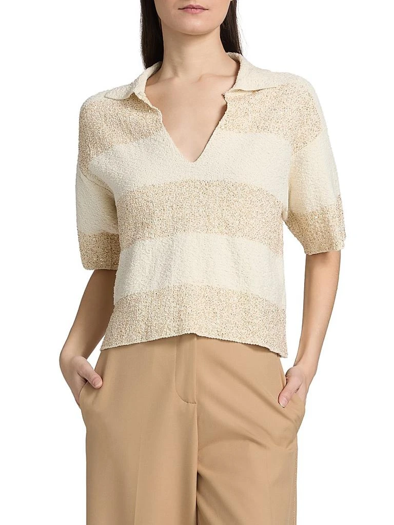Fabiana Filippi Striped Bouclé Cotton Cropped Polo Top 3