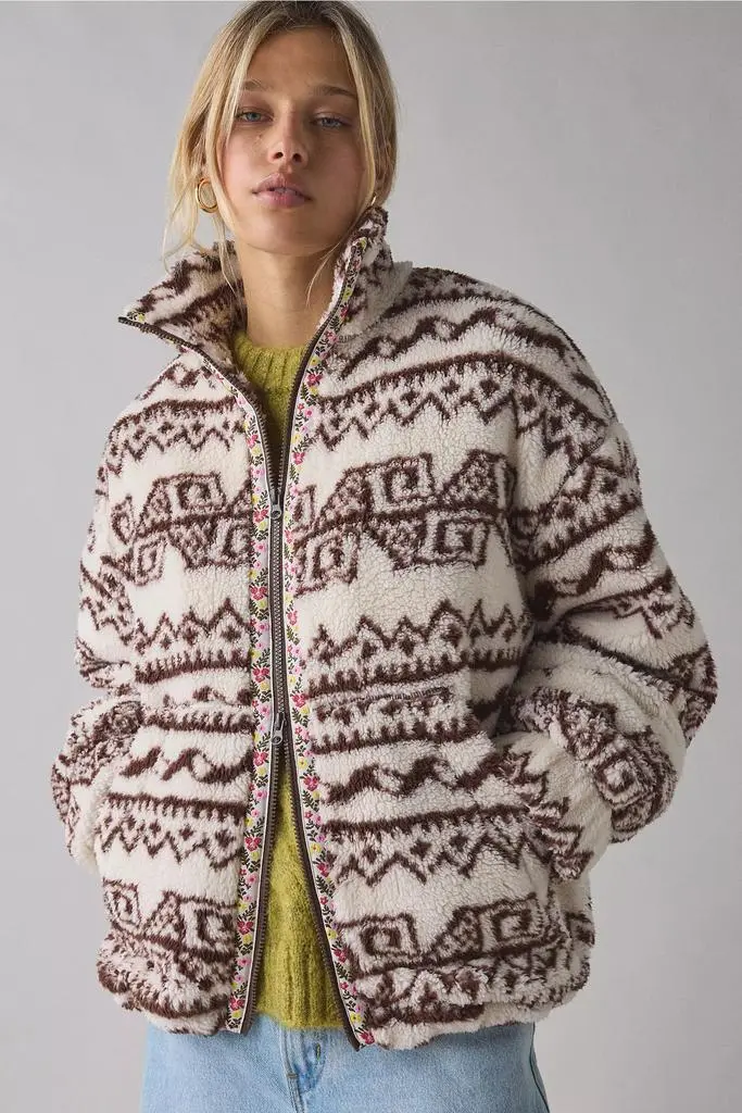BDG BDG Mae Printed Piled Fleece Zip-Up Jacket