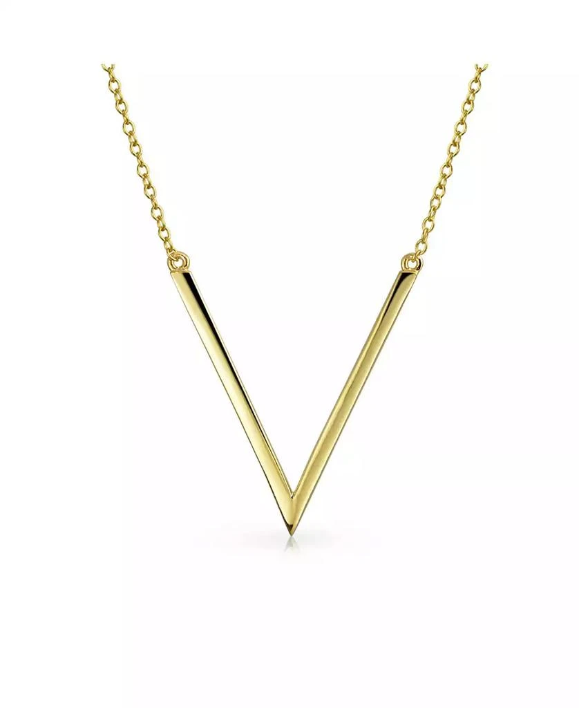 Bling Jewelry Minimalist Geometric Chevron V Pendant Necklace 14K Gold Plated Silver