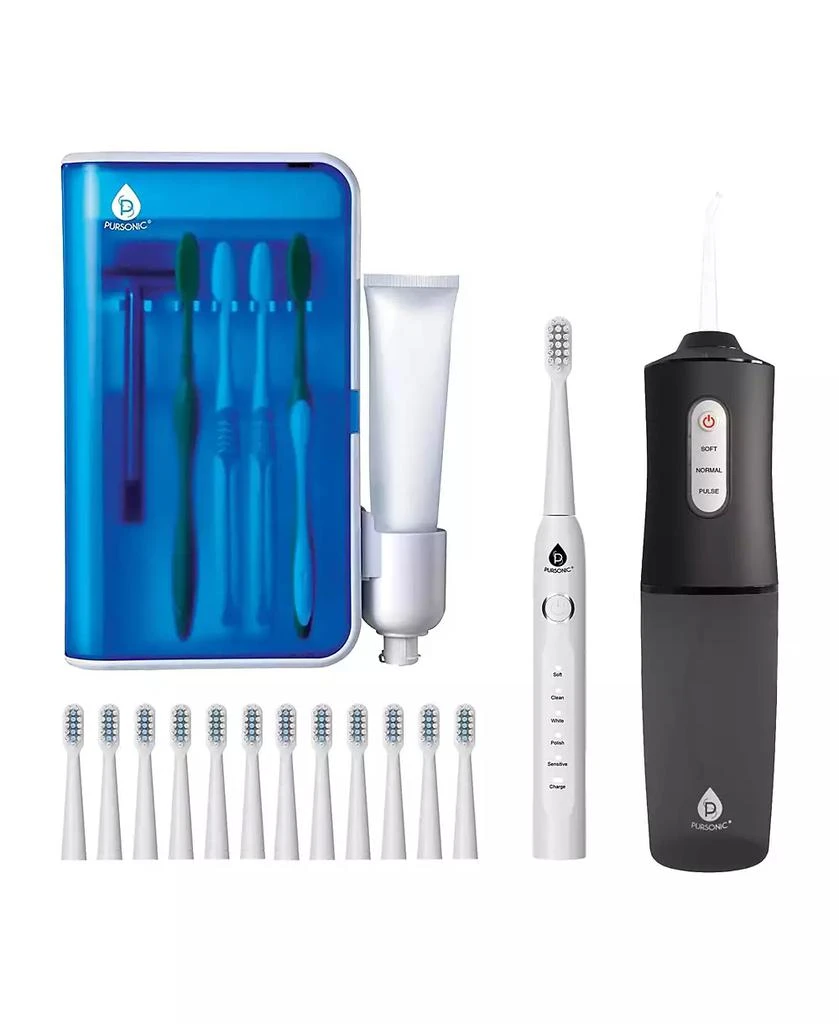 PURSONIC Complete Oral Care Bundle – USB Rechargeable Sonic Toothbrush, Water Flosser 
UV Toothbrush Sanitizer