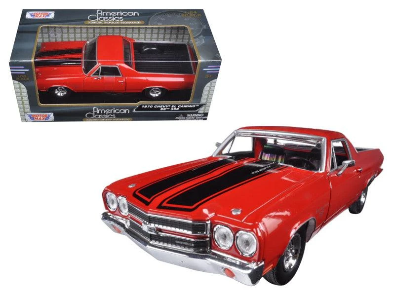 Motormax 1970 Chevrolet El Camino SS 396 Red with Black Stripes 1/24 Diecast Model Car by 1