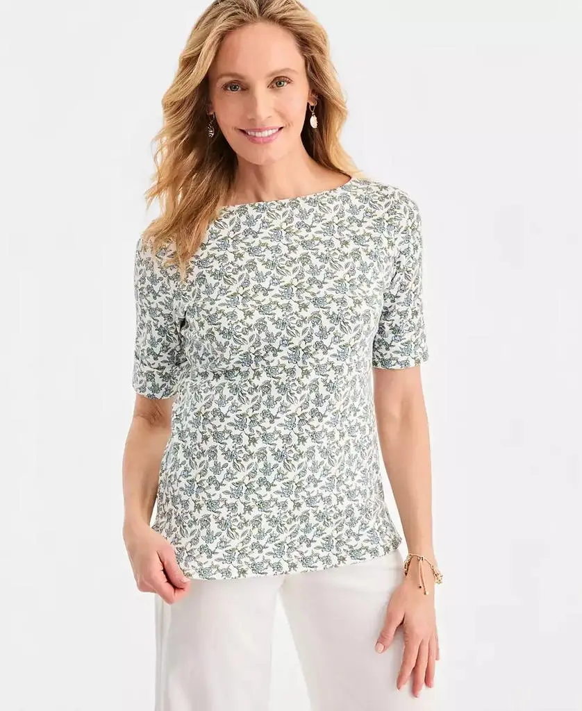 Style & Co Women's Printed Boat-Neck Elbow-Sleeve Top, Macy's Exclusive
