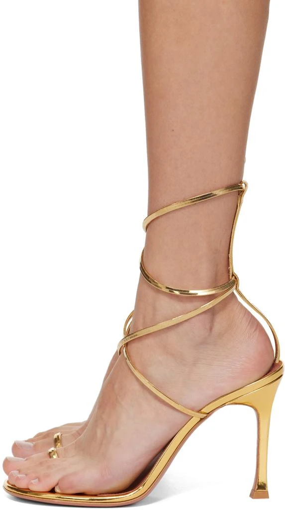Amina Muaddi Gold Henson Thong Lace Up Heeled Sandals 3