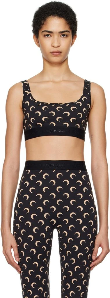 MARINE SERRE Black 
Beige Moon Printed Jersey Sport Bra 1