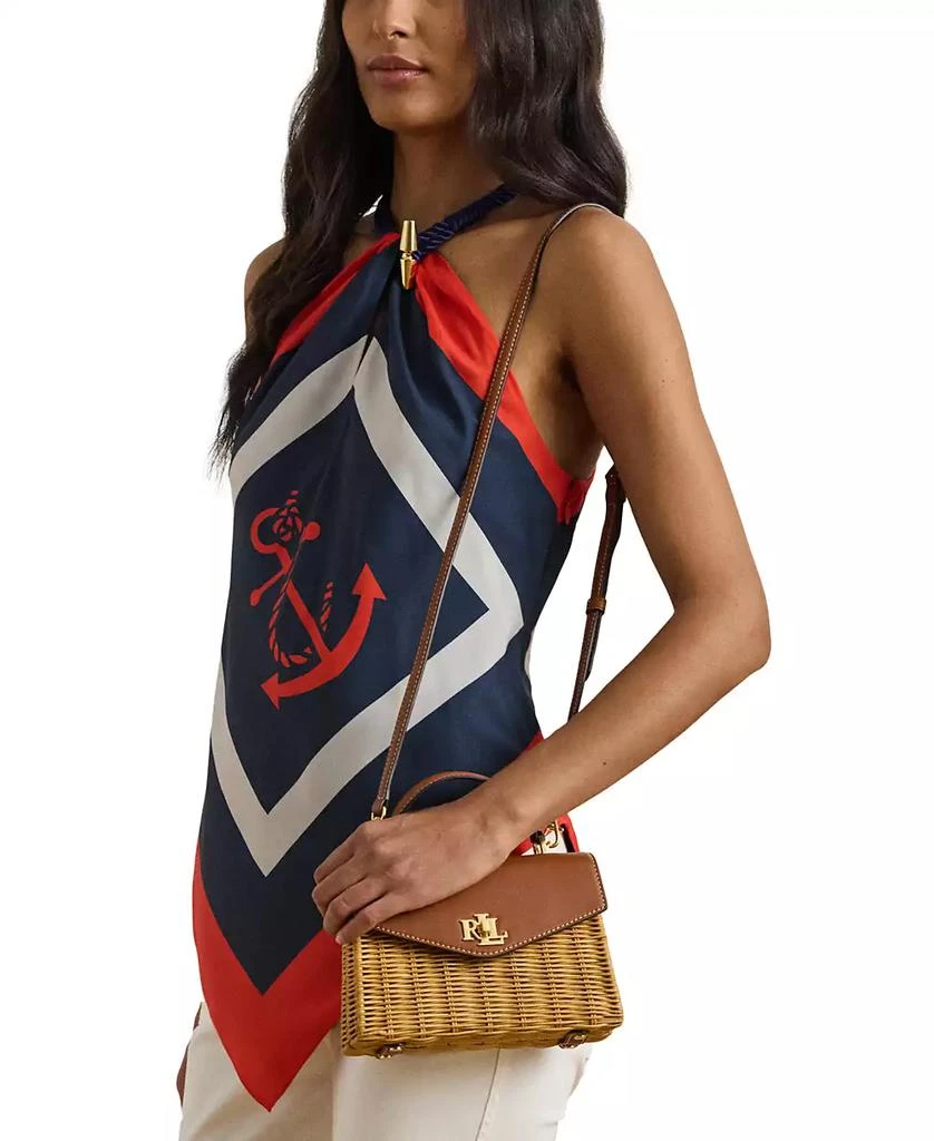 Ralph Lauren Farrah Rattan and Leather Small Satchel 2