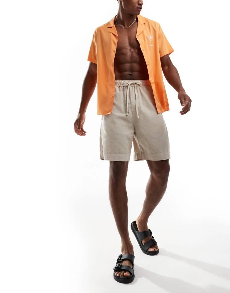 Another Influence Another Influence beach shirt with palm embroidery in apricot 3