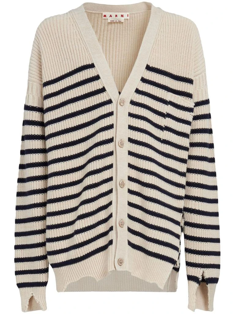 Marni Beige And Black Virgin Wool Cardigan 1