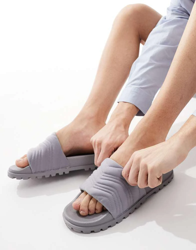 ASOS ASOS DESIGN slider sandals in grey with cleated sole 4