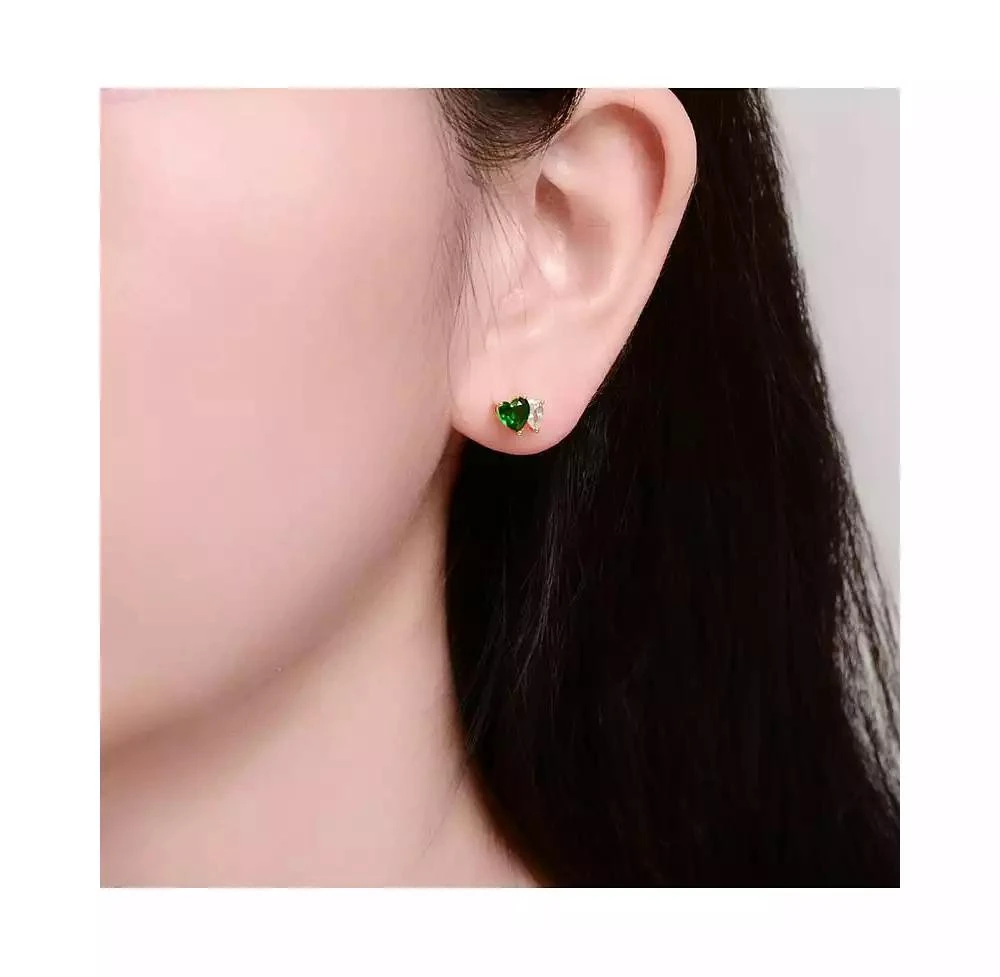 Genevive Sparkling 14K Gold Plated Green 
Clear CZ Stud Earrings 3