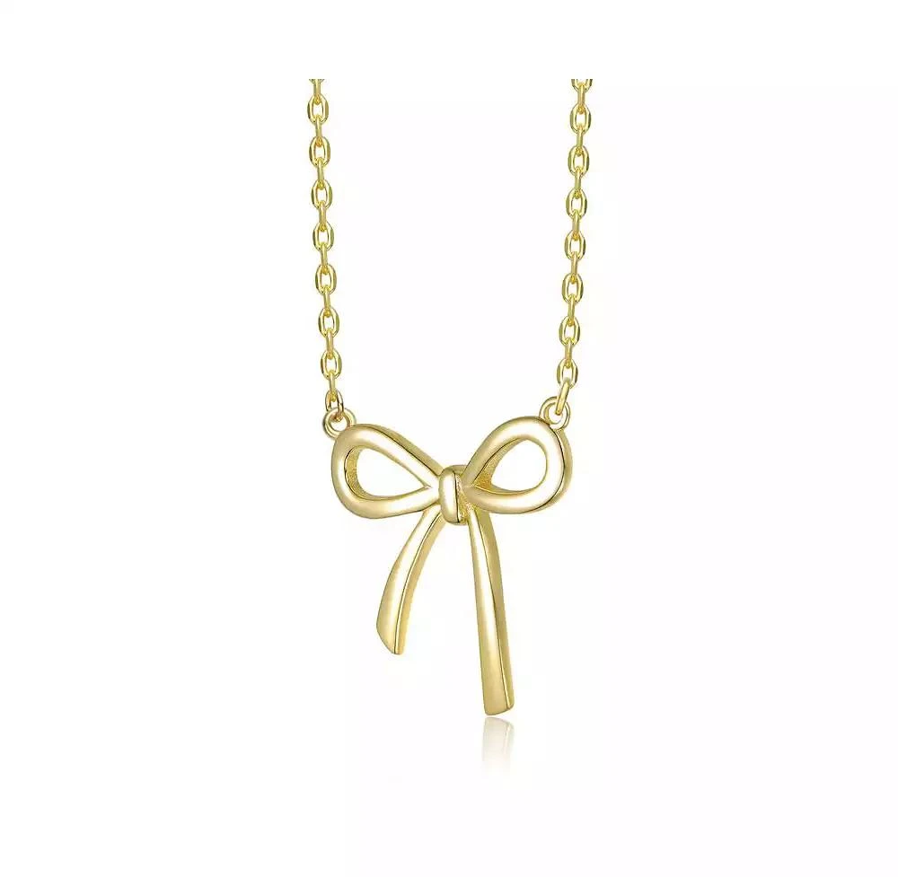Rachel Glauber Modern Bow-Tie Shaped Pendant Necklace in 14K Gold Plated 4