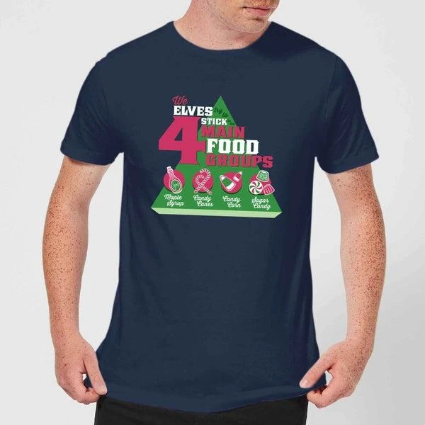 Elf Elf Food Groups Men
s Christmas T-Shirt - Navy 1