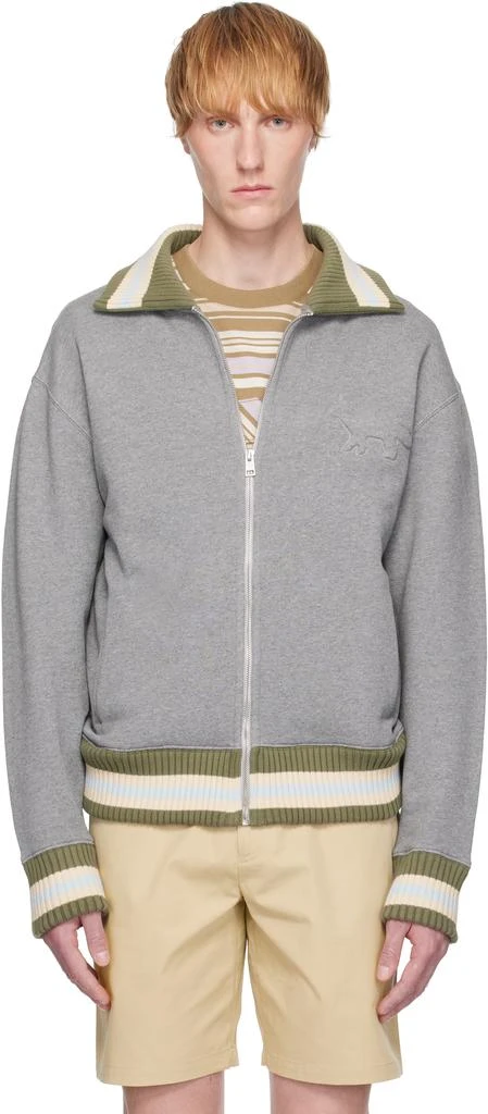 Maison Kitsune Gray Varsity Zipped Bomber Jacket 1