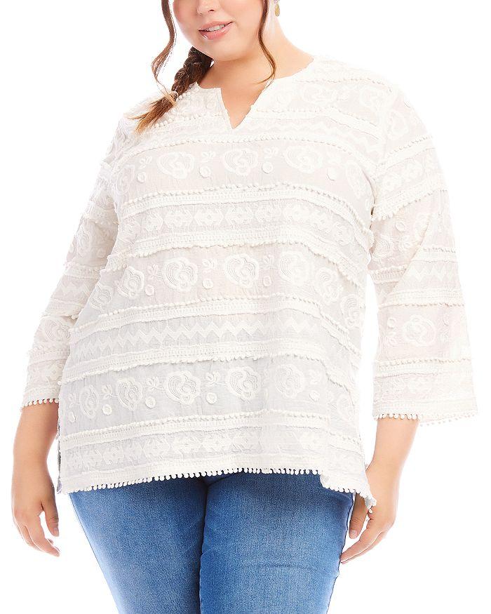 Karen Kane Plus Size Three Quarter Sleeve Embroidered Tunic