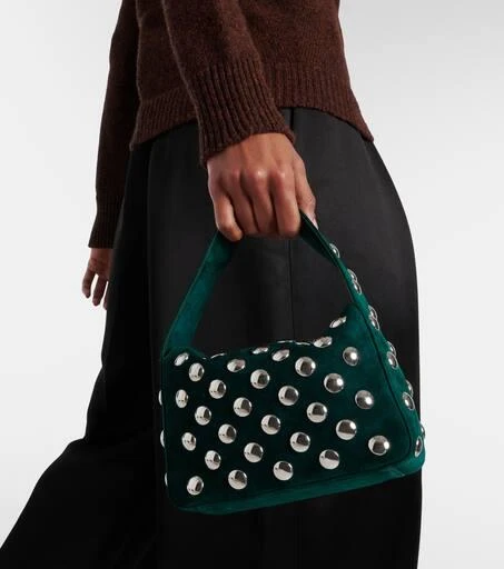 Khaite Elena Small studded suede shoulder bag 2