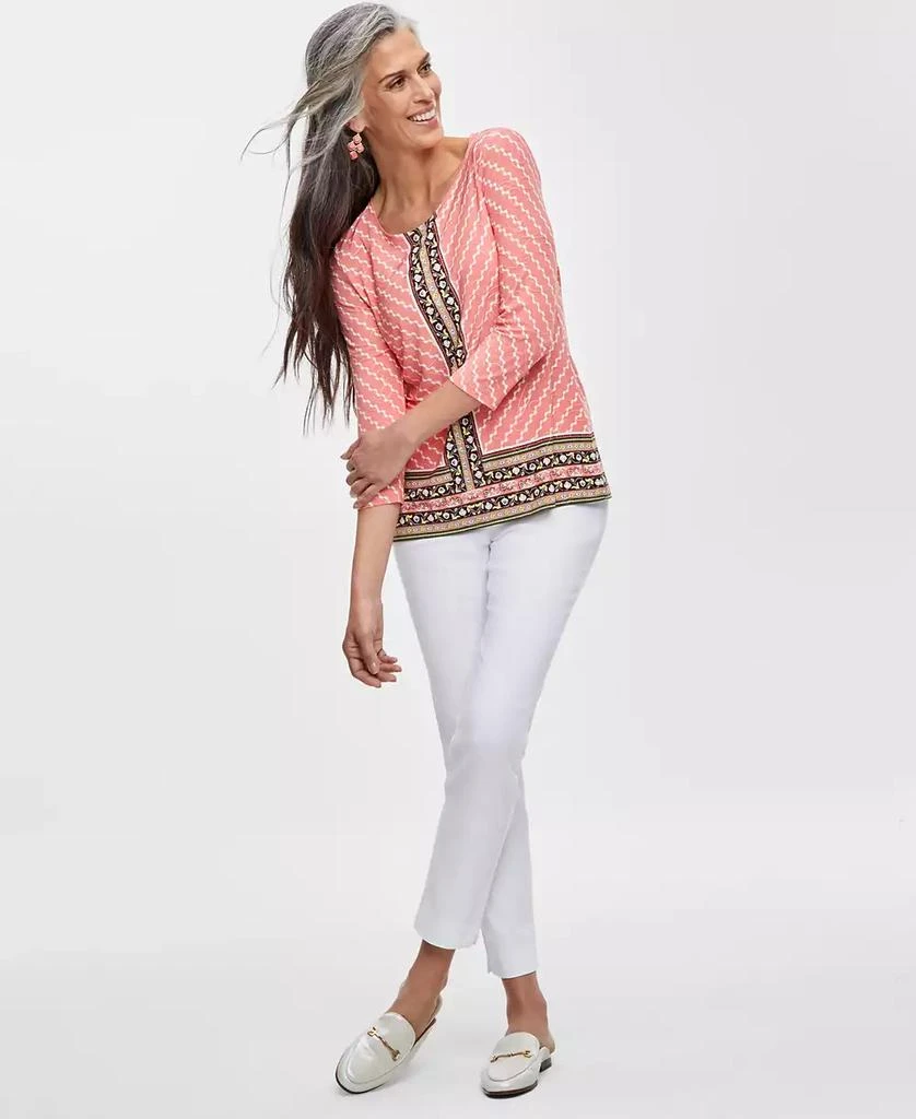 JM Collection Petite Border-Print 3/4-Sleeve Top, Created for Macy's 3
