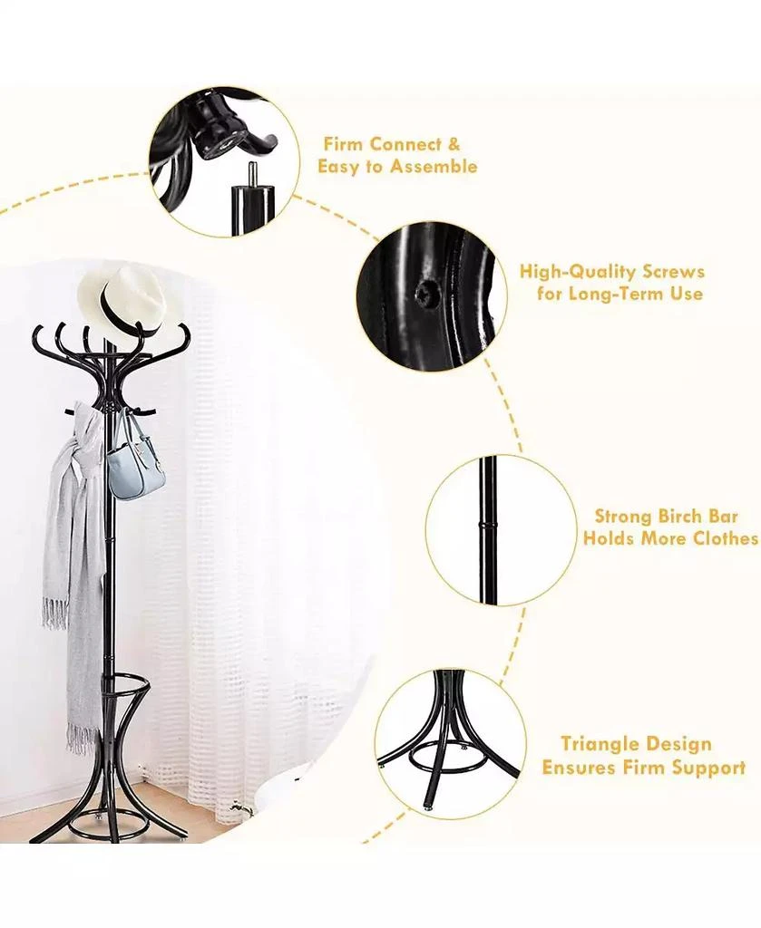 GOUUN Wood Standing Hat Coat Rack with Umbrella Stand 7