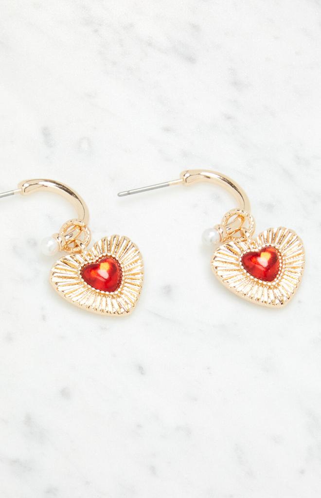 LA Hearts Red Heart Charm Earrings