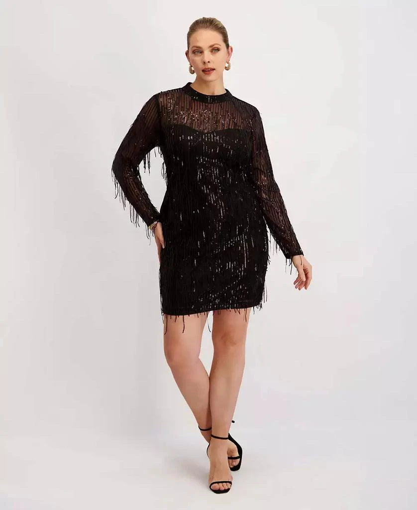 Siena Plus Size Sequin Detail Mini Dress - Black - Size 2X